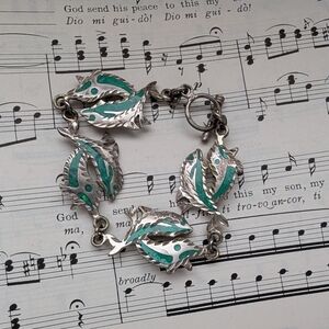 Silver and Turquoise Dolphin Bracelet Mexico